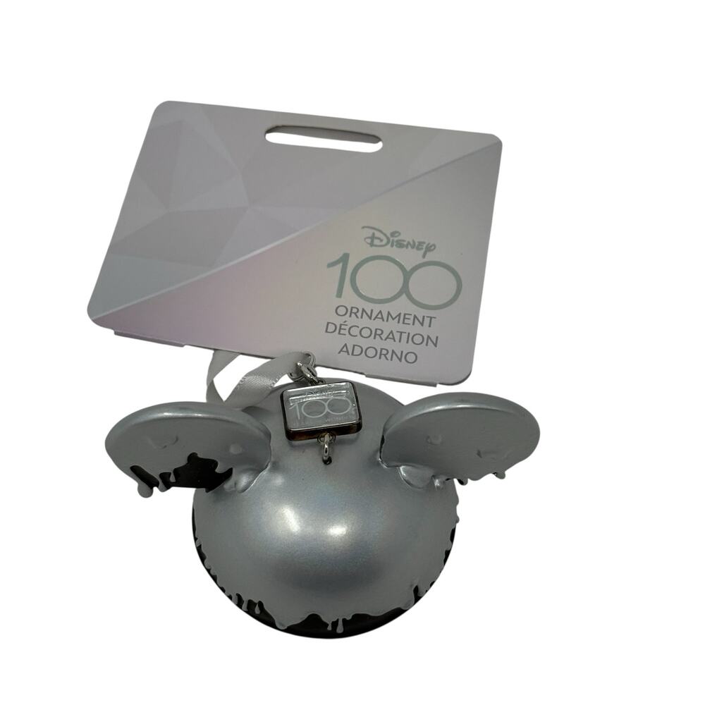 2023 Disney Parks 100 Years Mickey Mouse Ear Hat Silver Drip Christmas Ornament - Picture 2 of 9